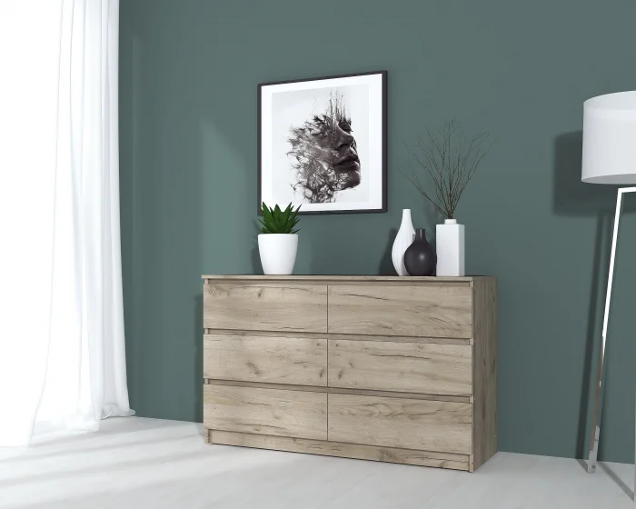 MOBILIER DORMITOR - Comoda MP6 6S,130x44x80 cm, Stejar K002