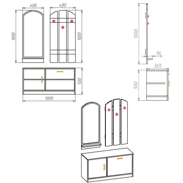 Cuier Olga Ro,100x36x150 cm, K001 Stejar [3]