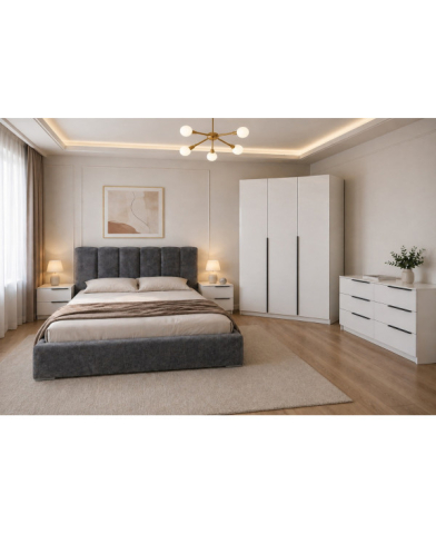 Dormitoare - Dormitor Prestige 3U cu pat tapitat - acril alb