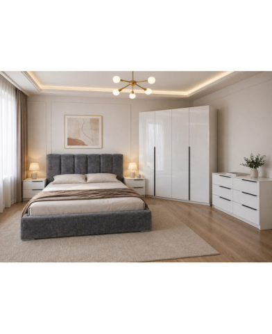 Dormitoare - Dormitor Prestige 4U cu pat tapitat - acril alb