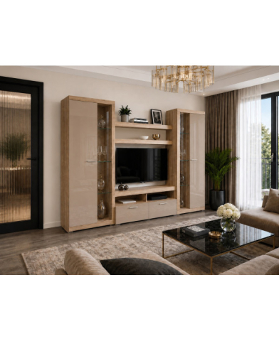 MOBILIER LIVING - LIVING SONATA SONOMA+CAPPUCCINO, 280x43x197cm
