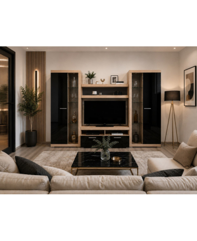 MOBILIER LIVING - LIVING SONATA SONOMA+NEGRU, 280x43x197cm
