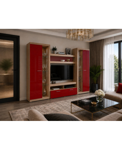 MOBILIER LIVING - LIVING SONATA SONOMA+ROSU, 280x43x197cm