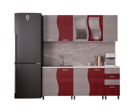 Mobila Bucatarie 200 cm Rosu Metalizat Gri MDF Nicole- Set Mobilier Bucatarie [3]