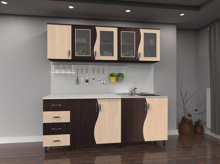 MOBILIER BUCATARIE - Mobila Bucatarie 200 cm Wenge Mesteacan Pal Melaminat Nicole- Set Mobilier Bucatarie