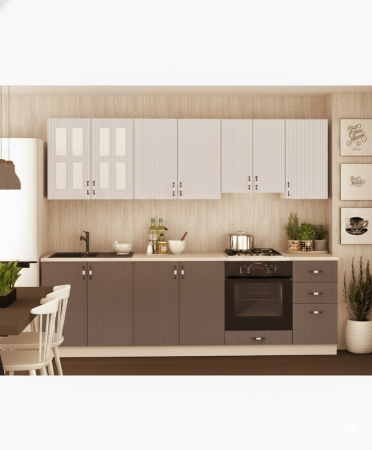Mobila Bucatarie 260 cm Gri Alb MDF Maya Riflaj - Set Mobilier Bucatarie [2]