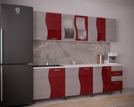 Mobila Bucatarie 260 cm Rosu Metalizat Gri MDF Nicole- Set Mobilier Bucatarie [8]