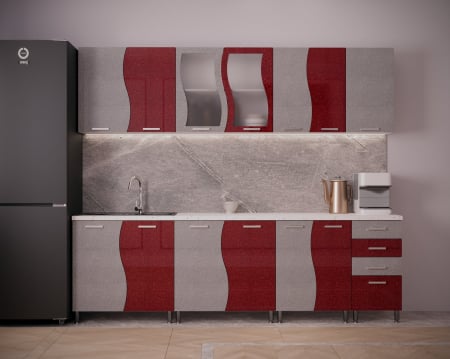 Bucatarii - Mobila Bucatarie 260 cm Rosu Metalizat Gri MDF Nicole- Set Mobilier Bucatarie