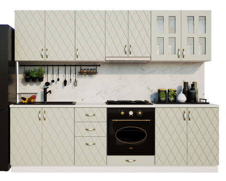 Mobila Bucatarie 260cm Gri Verzui MDF Mira Romb - Set Mobilier Bucatarie [2]