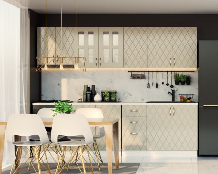 Bucatarii - Mobila Bucatarie 260cm Gri Verzui MDF Mira Romb - Set Mobilier Bucatarie