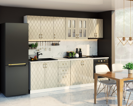 Mobila Bucatarie 260cm Gri Verzui MDF Mira Romb - Set Mobilier Bucatarie [3]