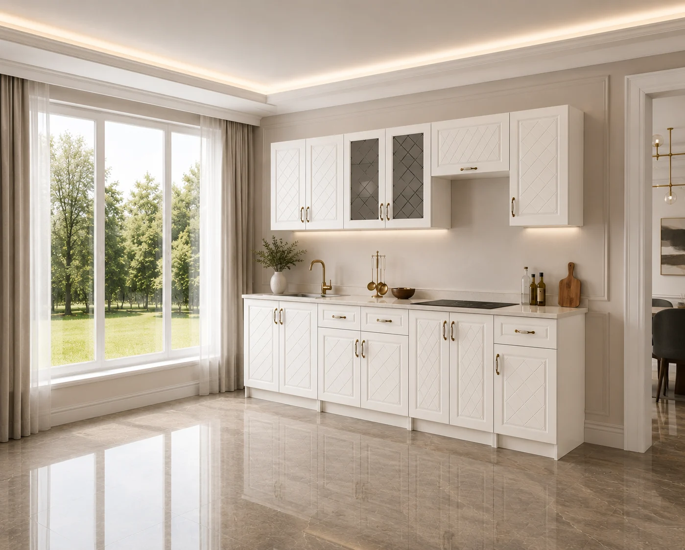 MOBILIER BUCATARIE - Mobila Bucatarie Irina 260 cm MDF Alb - Bucatarie completa