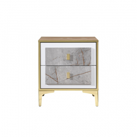 Noptiera Nero cu 2 sertare, culoare Marmura + Aur, 50x41x57cm [1]