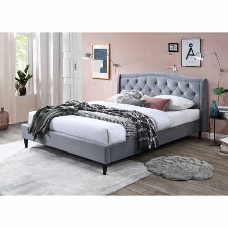 Produse - Pat tapitat Chelsea, 140x200, cadru din lemn cu somiera fixa, culoare Gri