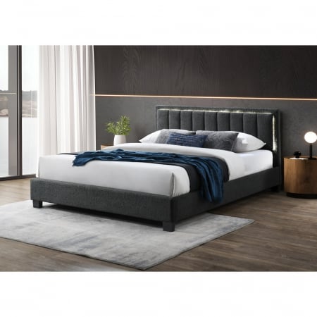 Produse - Pat tapitat Comfort 1 cu LED 140x200 culoare Gri