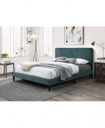 Paturi - Pat tapitat Emerald cu catifea verde, 140x200, cadru din lemn cu somiera fixa