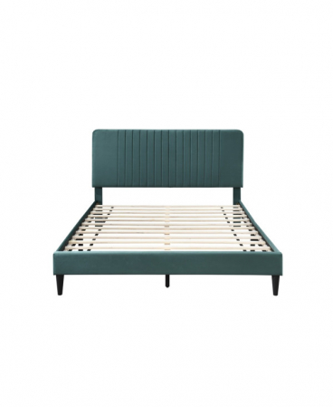 Pat tapitat Emerald cu catifea verde, 140x200, cadru din lemn cu somiera fixa [2]