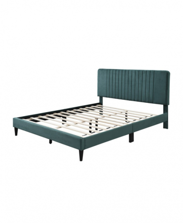 Pat tapitat Emerald cu catifea verde, 160x200, cadru din lemn cu somiera fixa [3]