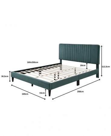 Pat tapitat Emerald cu catifea verde, 160x200, cadru din lemn cu somiera fixa [5]