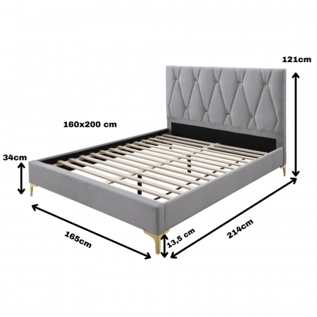 Pat tapitat Mervine, 160x200, cadru din lemn cu somiera fixa, culoare Gri [6]