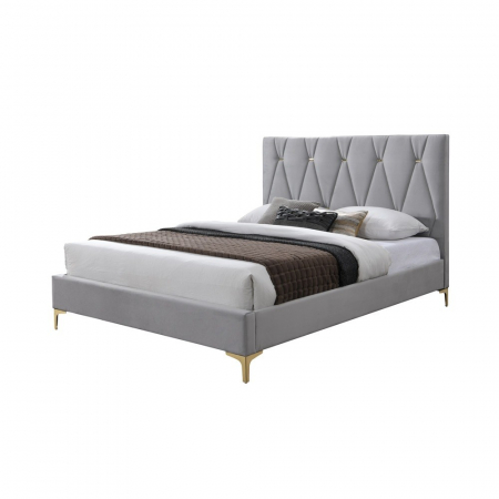 Pat tapitat Mervine, 160x200, cadru din lemn cu somiera fixa, culoare Gri [1]