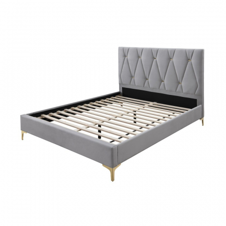 Pat tapitat Mervine, 160x200, cadru din lemn cu somiera fixa, culoare Gri [2]