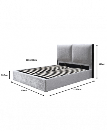 Pat tapitat Nordic, 160x200, cu somiera metalica rabatabila si spatiu de depozitare, culoare Gri [8]