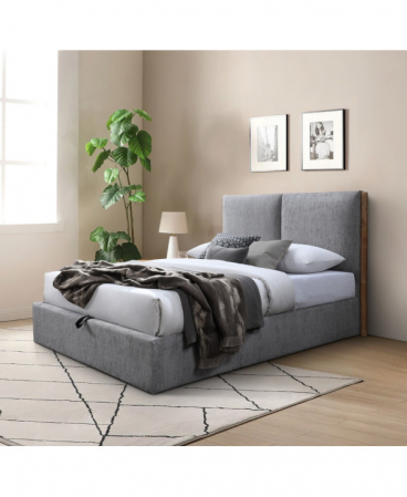 Paturi - Pat tapitat Nordic, 160x200, cu somiera metalica rabatabila si spatiu de depozitare, culoare Gri