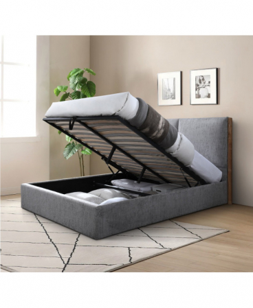 Pat tapitat Nordic, 160x200, cu somiera metalica rabatabila si spatiu de depozitare, culoare Gri [1]