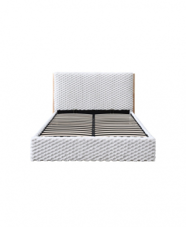 Pat tapitat Nordic cu stofa bucla, 160x200, cu somiera metalica rabatabila si spatiu de depozitare, culoare Bej [4]