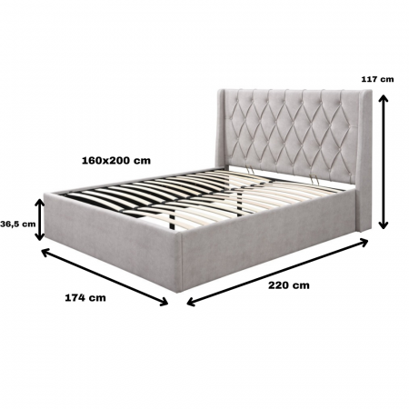 Pat tapitat Prestige 1, 160x200, cu somiera metalica rabatabila si spatiu de depozitare, culoare Crem [6]
