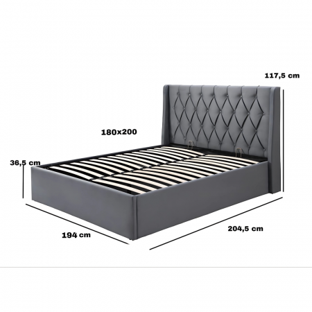 Pat tapitat Prestige 1 180x200 spatiu de depozitare culoare Gri [6]