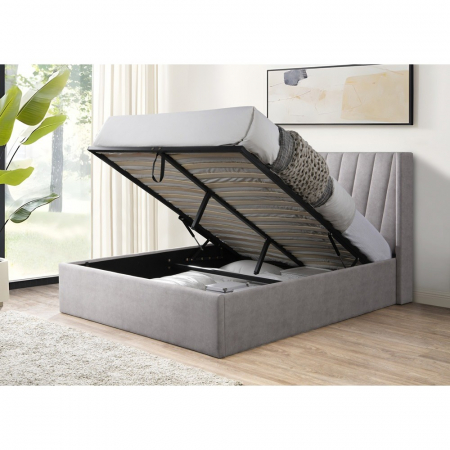 Pat tapitat Prestige 2, 160x200, cu somiera metalica rabatabila si spatiu de depozitare, culoare Crem [1]