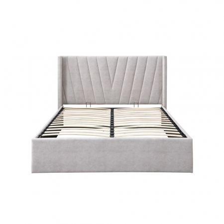 Pat tapitat Prestige 2, 160x200, cu somiera metalica rabatabila si spatiu de depozitare, culoare Crem [5]