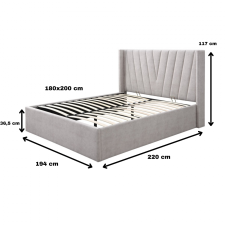 Pat tapitat Prestige 2, 180x200, cu somiera metalica rabatabila si spatiu de depozitare, culoare Crem [6]