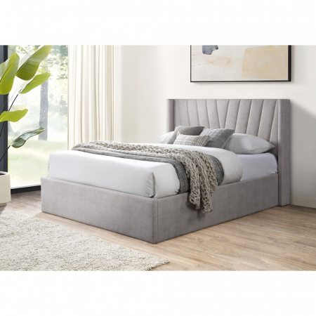 Produse - Pat tapitat Prestige 2, 180x200, cu somiera metalica rabatabila si spatiu de depozitare, culoare Crem