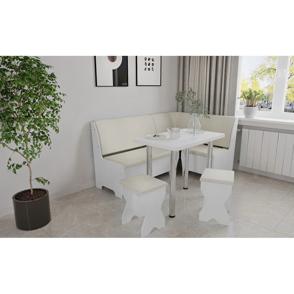 Coltare de Bucatarie - Set coltar bucatarie Tunis ,cu masa si 2 tabureti Stejar Aur+Fildes