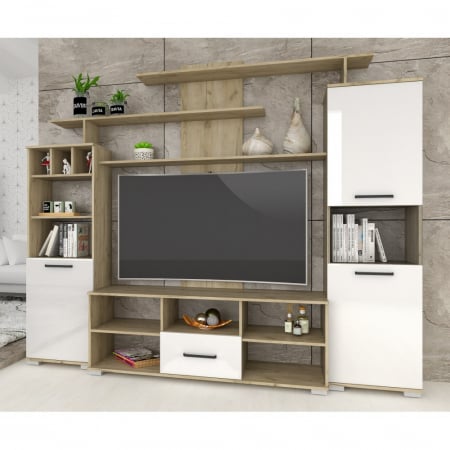 Set living Geo , 247x45x210 cm, stejar k002 /acril alb [2]