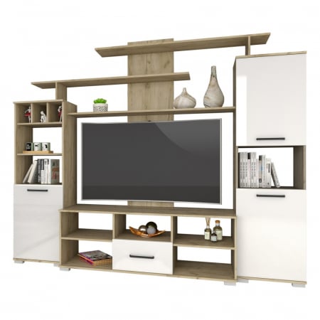 Set living Geo , 247x45x210 cm, stejar k002 /acril alb [1]