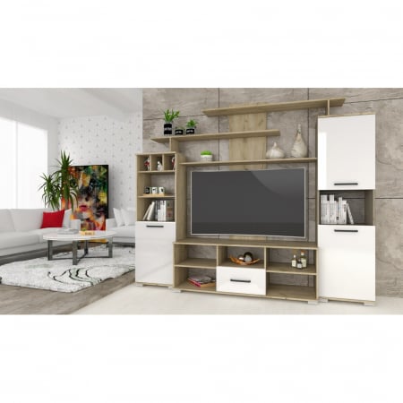 Produse - Set living Geo , 247x45x210 cm, stejar k002 /acril alb