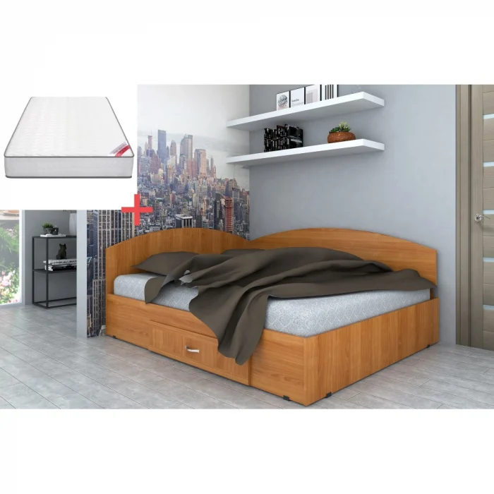 MOBILIER DORMITOR - Set Pat Colt 160 + Saltea MR Poket, Cires