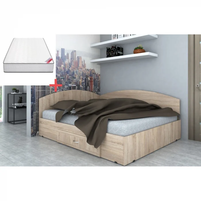 MOBILIER DORMITOR - Set Pat Colt 160 si Saltea MR Poket, Sonoma