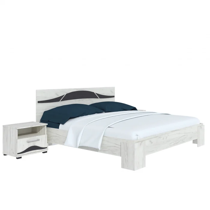 Pat cu 2 Noptiere  Laguna Pal Melaminat Stejar K001 - Set Mobilier Dormitor [1]