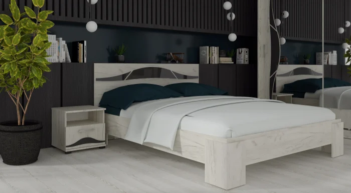 MOBILIER DORMITOR - Pat cu 2 Noptiere  Laguna Pal Melaminat Stejar K001 - Set Mobilier Dormitor