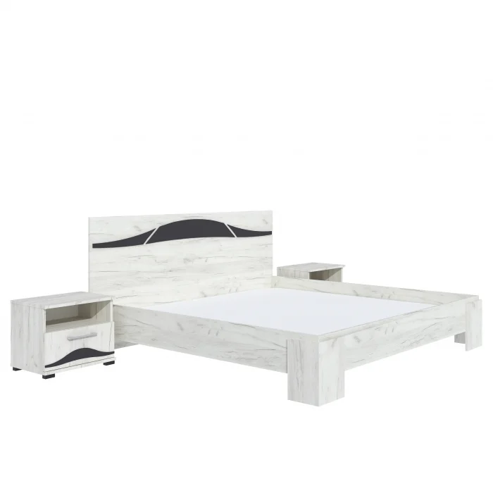 Pat cu 2 Noptiere  Laguna Pal Melaminat Stejar K001 - Set Mobilier Dormitor [2]