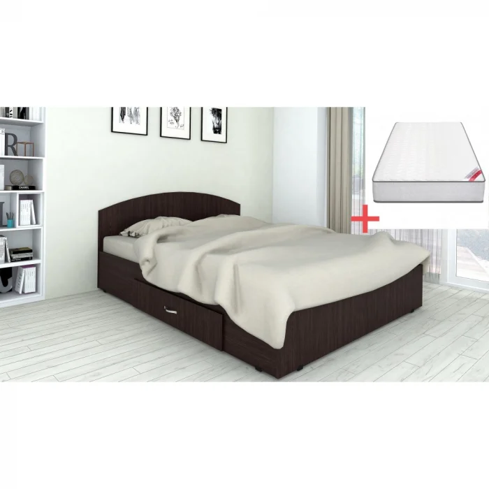 MOBILIER DORMITOR - Set pat Mijloc 140 si Saltea MR Poket Wenge