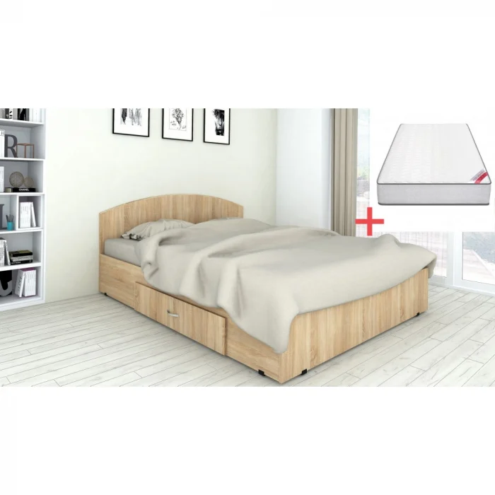 MOBILIER DORMITOR - Set pat Mijloc 160 + Saltea MR Poket Sonoma