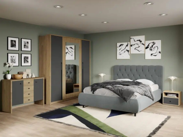 DORMITOR PERO cu dulap cu 4 usi batante si oglinda si pat tapitat [1]