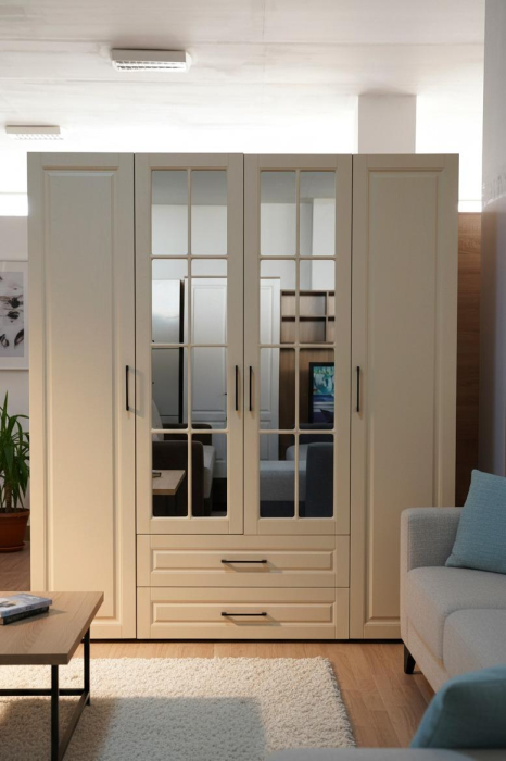 Dulap URBAN MDF crem deschis si pal sonoma, 4 usi batante si 2 sertare [3]