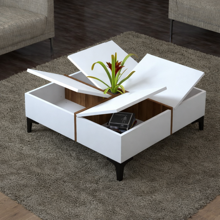 Masuta cafea AMETIST pal alb si blat MDF negru lucios [2]